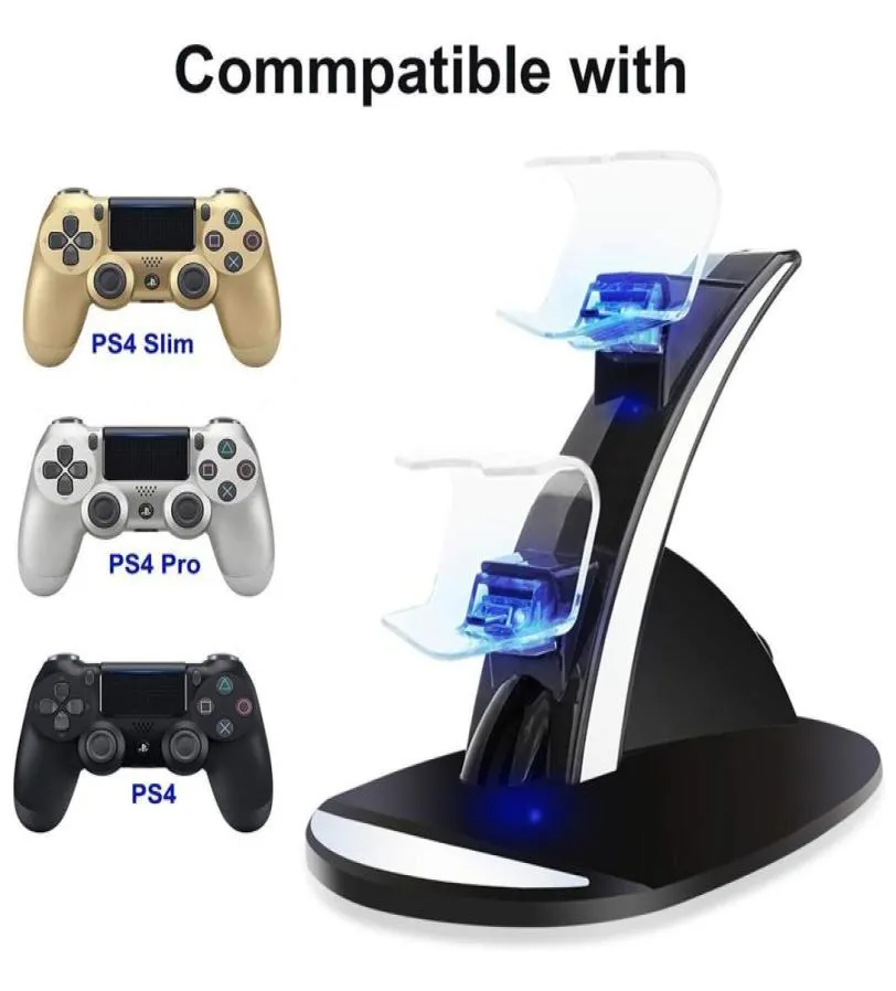 Controller Charger LED Dual Dock Mounts USB laddning står för PlayStation 4 Slim Pro Gaming Wireless Controller Game118014