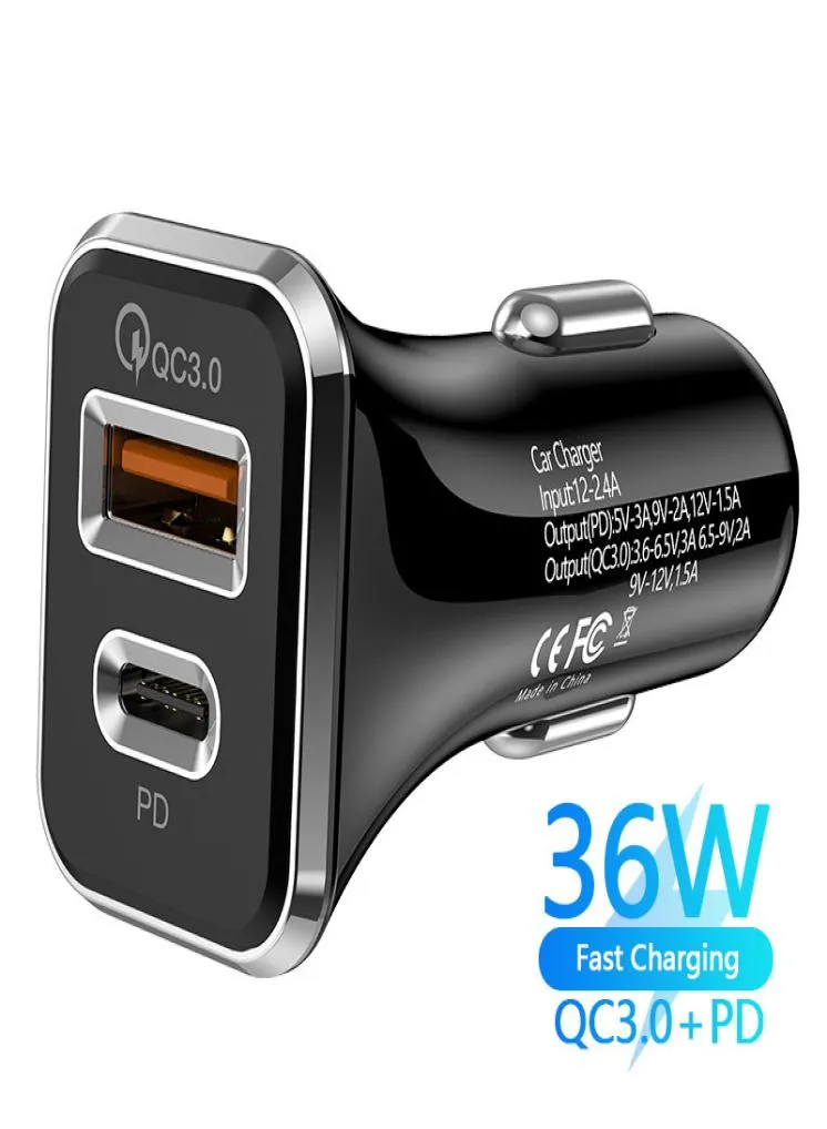 36W PD USB Socket in Car Fast Charging for iPhone 12 Pro Max Xiaomi Redmi 10 Mobile Phone Type C USB Car Charger9721391