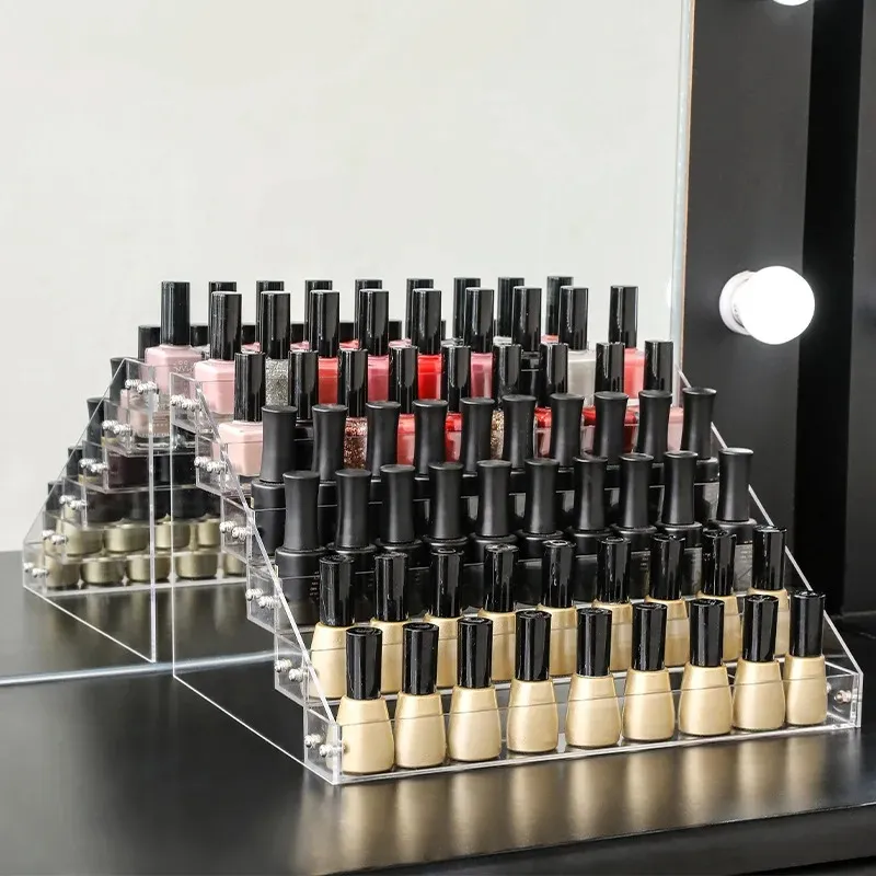 4Layers Acrylic Divin Polish Displasse Grash Clear Cosmetic Display حامل حامل المجوهرات مربع تخزين حامل