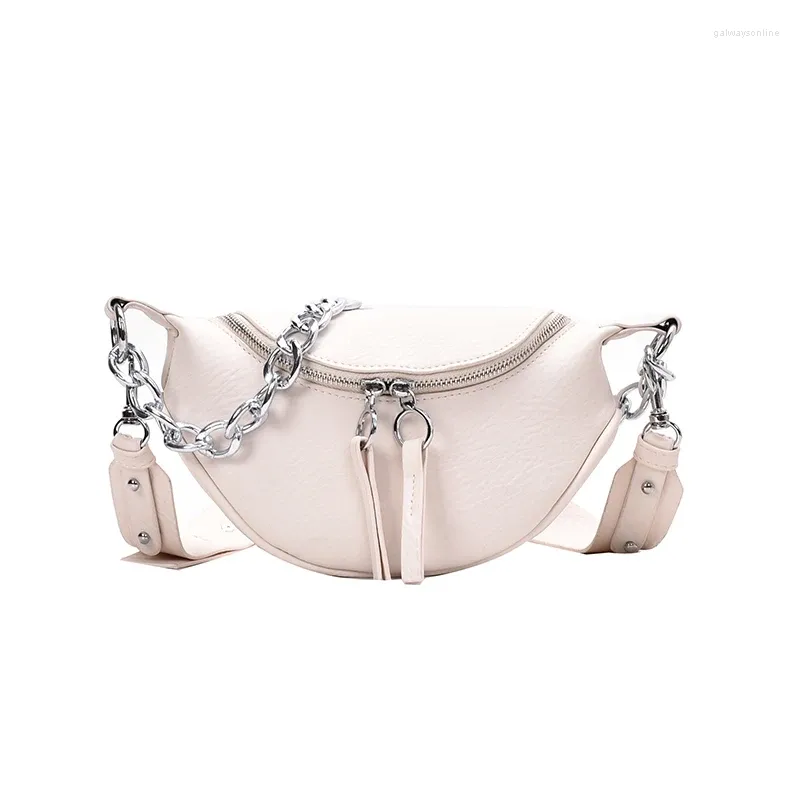 Omuz çantaları beyaz haberci çanta küçük göğüs çantası seyahat gümüş zincir tasarım pu deri crossbod için kadınlar için 2024