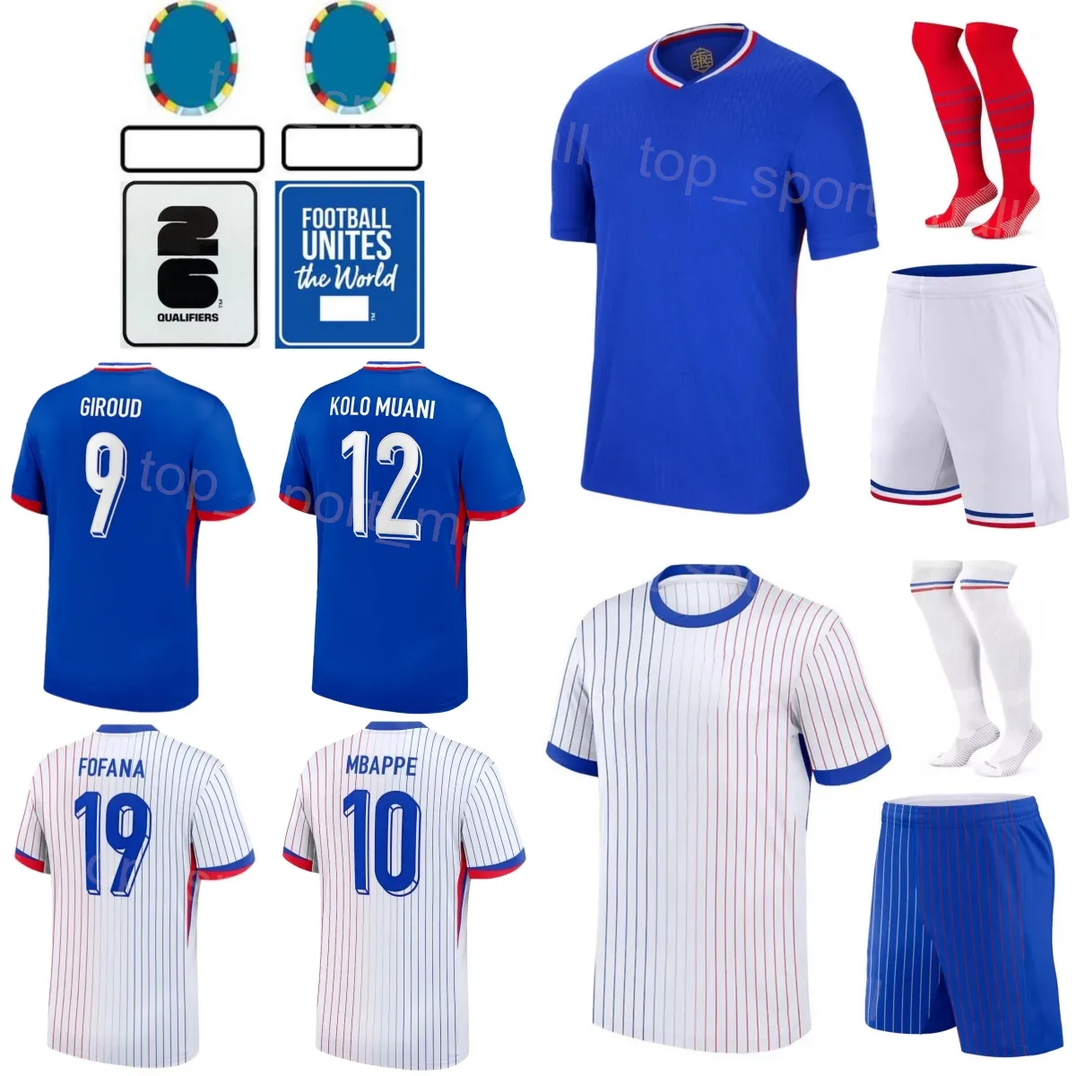 2024 Euro Cup Men Kids Kids French Soccer Jersey 9 Giroud 19 Fofana 12 Kolo Muani 10 Mbappe 8 Tchouameni 5 Kounde Hernandez Pavard Rabiot Football Kits Kits Team