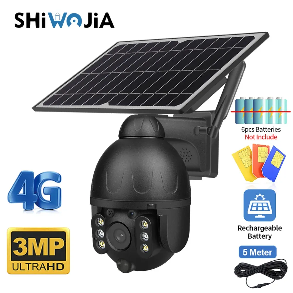 System Shiwojia Outdoor Solar Camera 4g Sim Gsm Wireless Security Black Detachable Solar Cam Battery Cctv Video Surveillance Phone