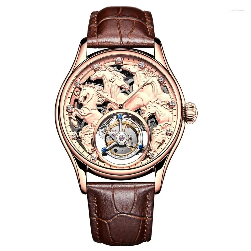 Polshorloges Tourbillon Watch Automatisch mechanisch Hollow Horse Totem Luxe Business Men Clock Brand Top 1963 polshorloge