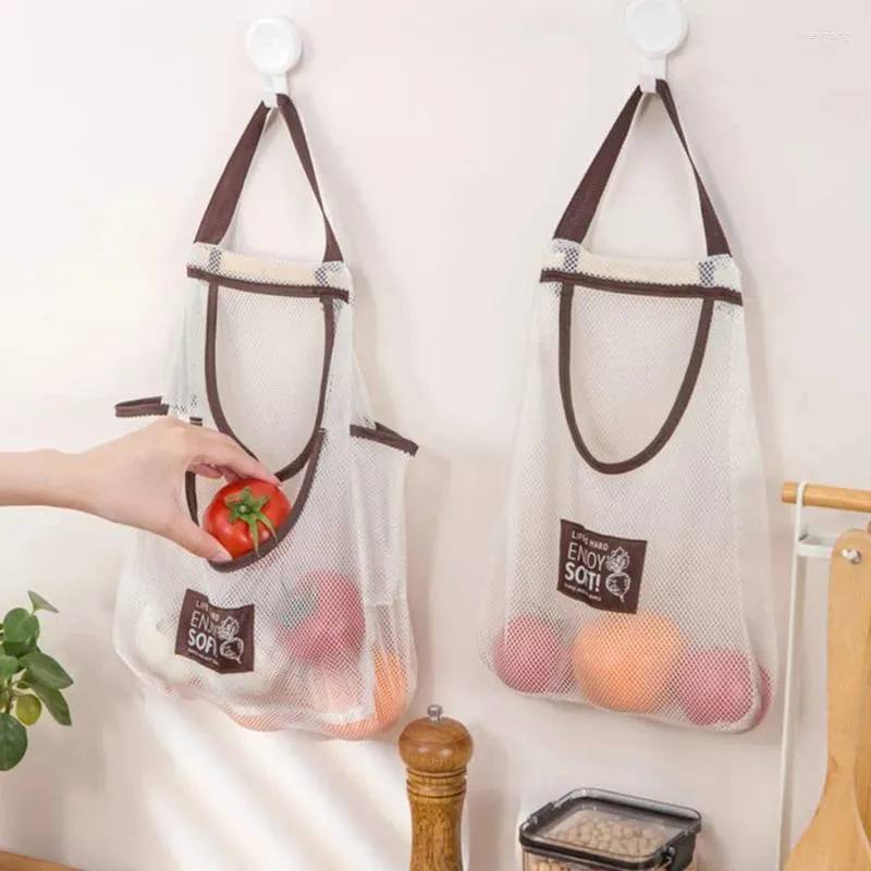 Bolsas de almacenamiento reutilizables malla de malla para colgar bolsas fuertes/bolso de almacenamiento para cebollas de papas garlics o bolsa de basura