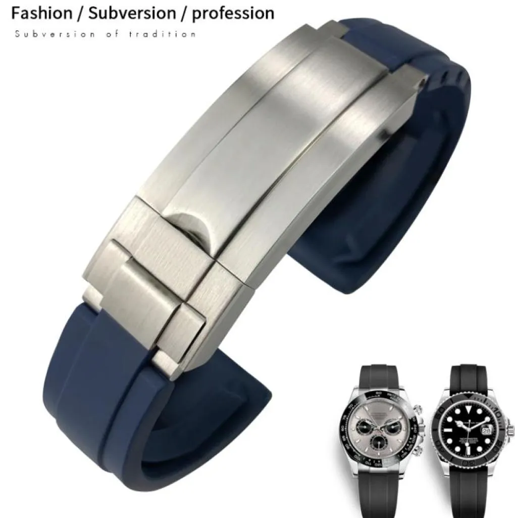 20 mm 21 mm Band de montre en silicone en caoutchouc pour rôle Oyster GMT Submariner Day Tona Black Bleu Bleu