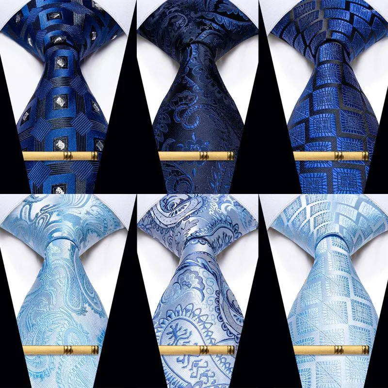 Bow Ties luksusowy niebieski krawat dla mężczyzny przyjęcie weselne w paski Paisley Paisley Plaid Męska krawat męski i klipowy zestaw mody akcesoria urodzinowe prezenty urodzinowe