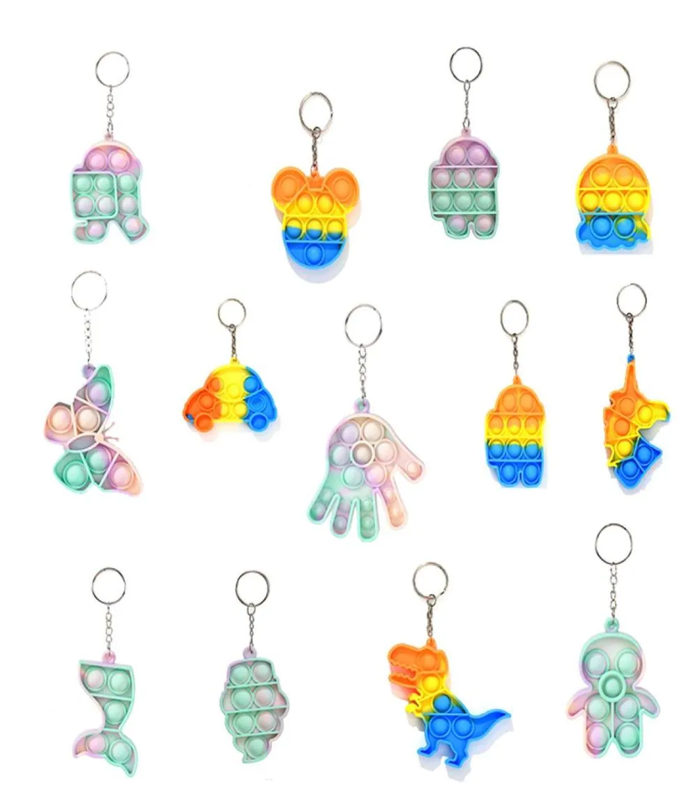 2021 Push Fidget Toys Boychain favore per bambini Decompressione per adulti Silicone Camo Rainbow Roditori Pioneer Anti Stress Bolles6020461