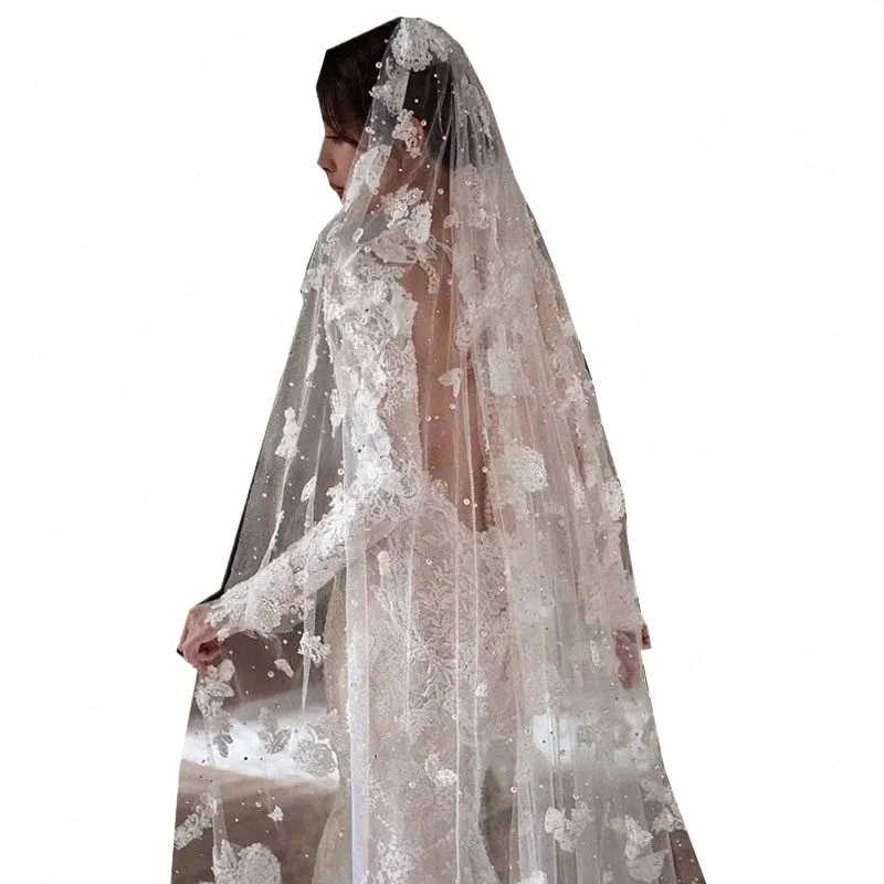 Applique élégante FR Veils de mariée perles perles perles avec peigne Barre 1T Veil de mariage D2L0 #