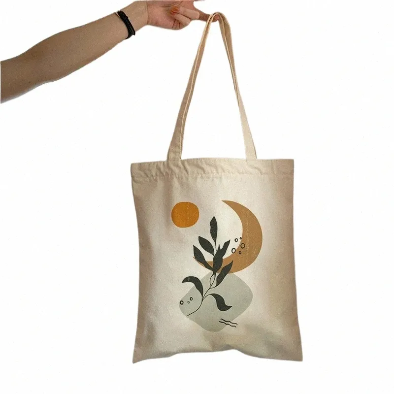 Fi Sacs à bandouliers de grande capacité Bag de livre étudiant Retro Boho Plants Aesthetic Canvas Tote Sac Lady Handsbag Harajuku FR B9ZJ #