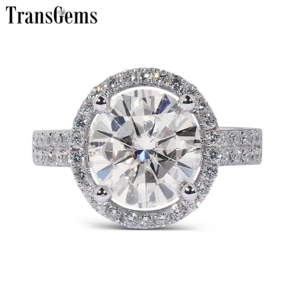 Transgems الصلبة 14K 585 مركز الذهب الأبيض 2CT 8MM F COLL HALO MOISSANITE الخطوبة للنساء حلقات الذهب مع لهجات Y190618006472