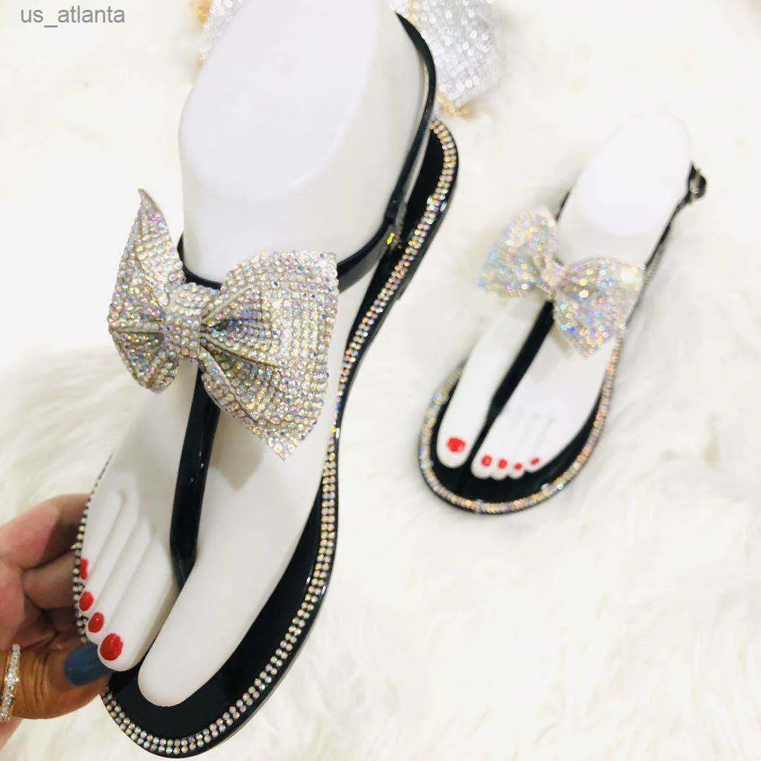 Sandalen dames groot formaat witte kleur diamanten vlinderdas clip teen strand slippers transparante zomers jelly schoenen voor vrouwelijke H240416 XVGA