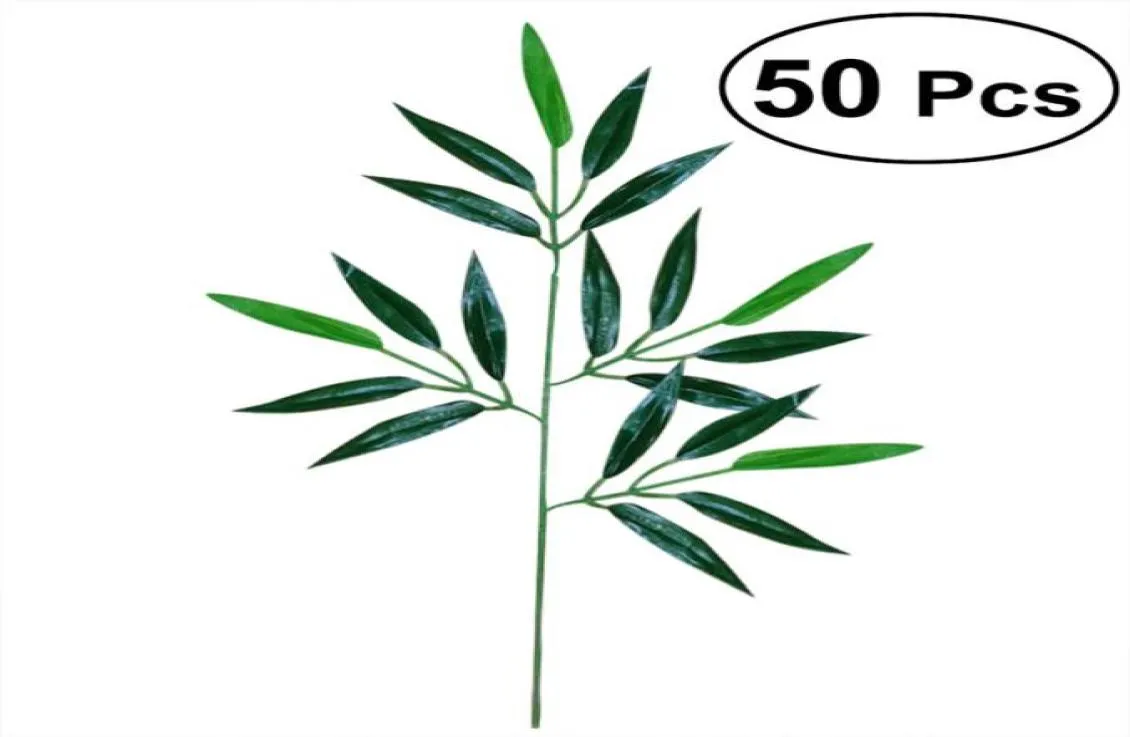 50 st konstgjorda gröna bambu lämnar falska gröna växter grönska blad till hem el office bröllop dekoration3221194