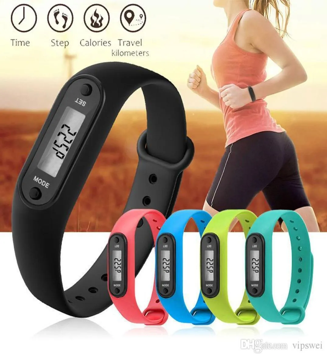 walking Fitness Bracelets Watch wristband sport tracker outdoor Smart fashion candy color 12 colors Silica gel Digital LCD Run Ped4710286