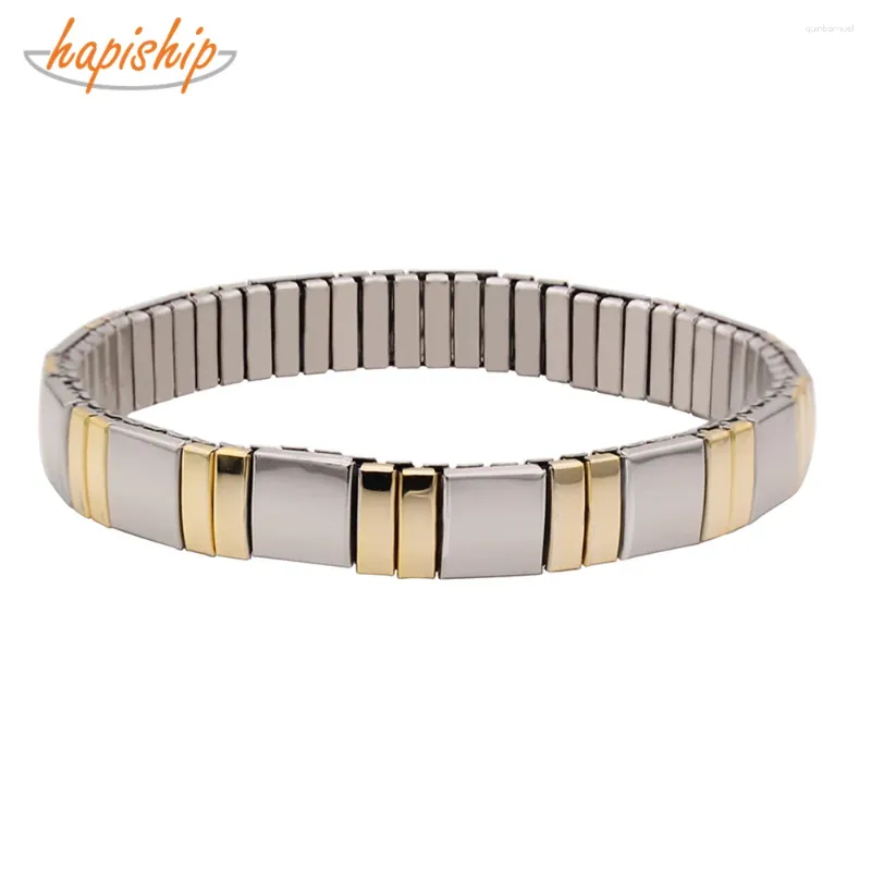 Charm Bracelets Hapiship Top Latest Trend Among Western 9mm 18cm Women Men's Elastic Stainless Steel Cool Gold Bracelet Bangle MY07