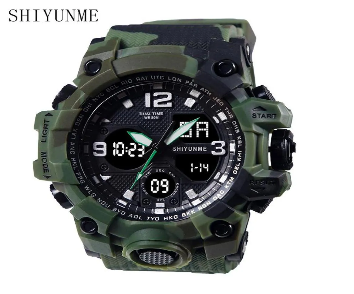 Avanadores de pulso Shiyunme masculino assistir camuflagem de luxo gshock moda led digital Data esportiva homens Outdoor Relógios eletrônicos Man Clock8277052