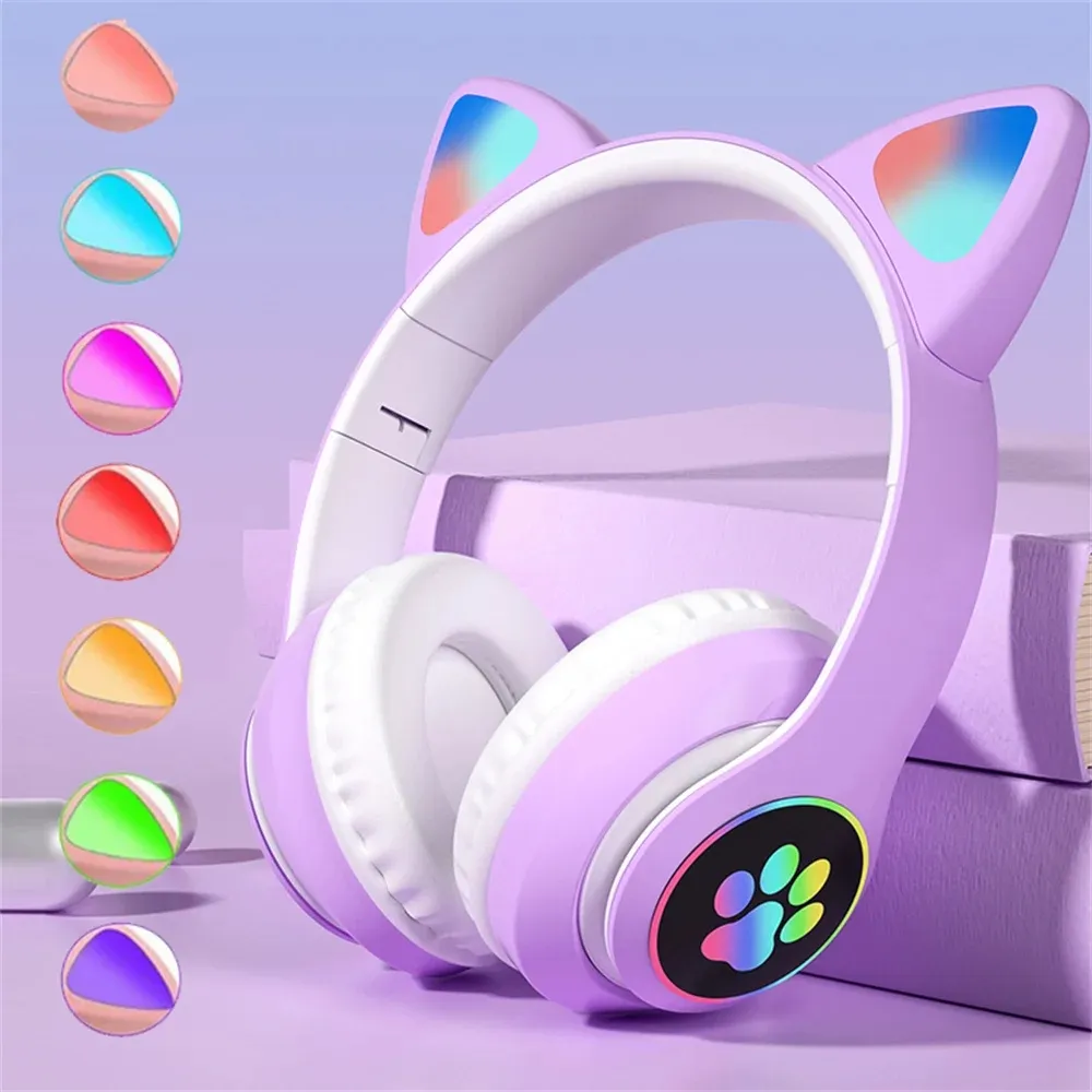 Wireless Bluetooth Headset 5.0 Stereo Music Earbuds Sports Bluetooth Earphones Cat Ears Gaming Headphones with Mic