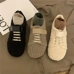 Casual Shoes Luxury Hook&loop Winter Cotton Women Fleeces Ballerina Shearling Flats Warm Plush Loafers Striped Wool Fur Moccasins 2024