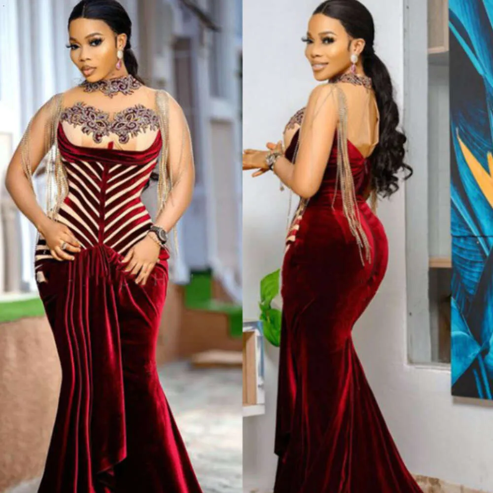 Burgundy Mermaid Velvet Burgundy Mermaid Prom Dress With Sheer 