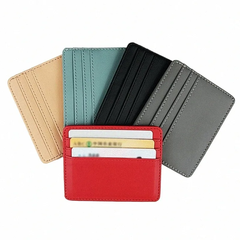 Femmes Men Pu Leather Busin Carte Couvre Candy Couleur d'identité Carte d'identité Banque Banque Banque de cartes de crédit Multi Sllot Slim Wallet Purse R0DW # #