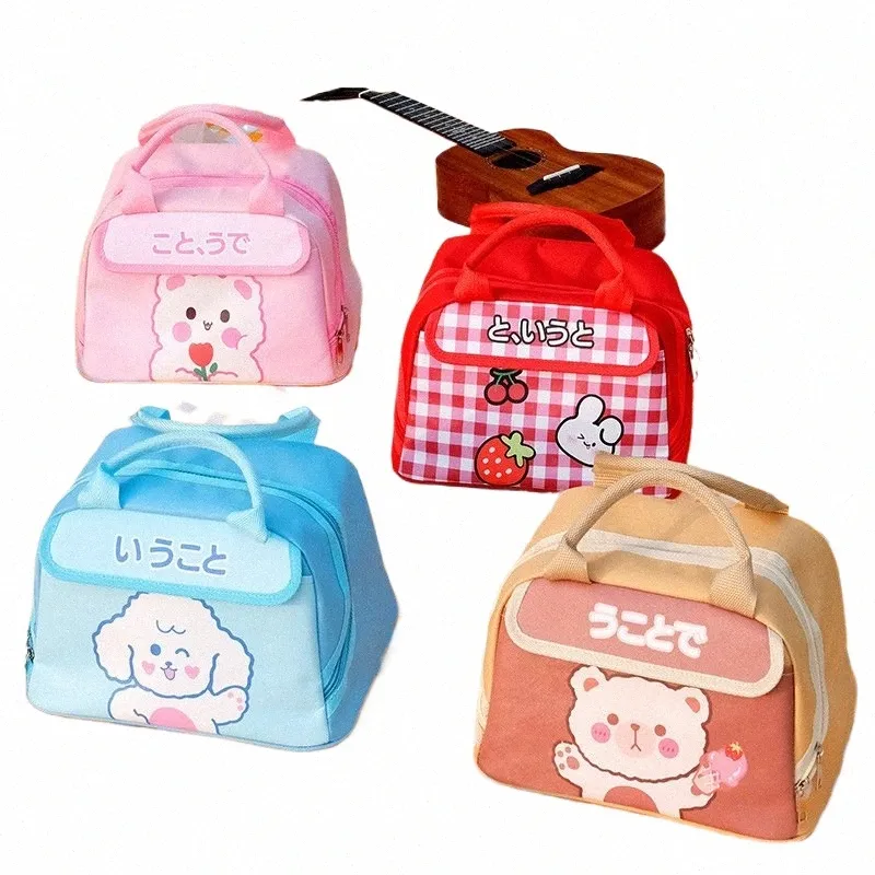 Горячая распродажа милая изолированная сумка для ланча женщина детские карто -коричневые розовые кулельные сумки портативная коробка для ланч -коробки.