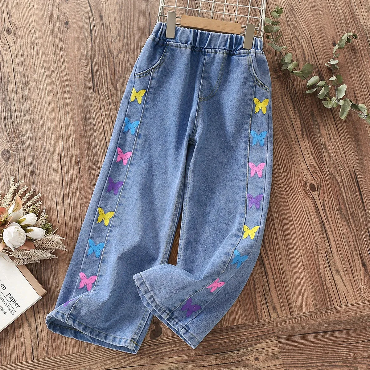 Штаны для девочек джинсы подростки детская одежда для печати брюки весенняя осень детская одежда джинсы 6 8 10 12 14 y 240315