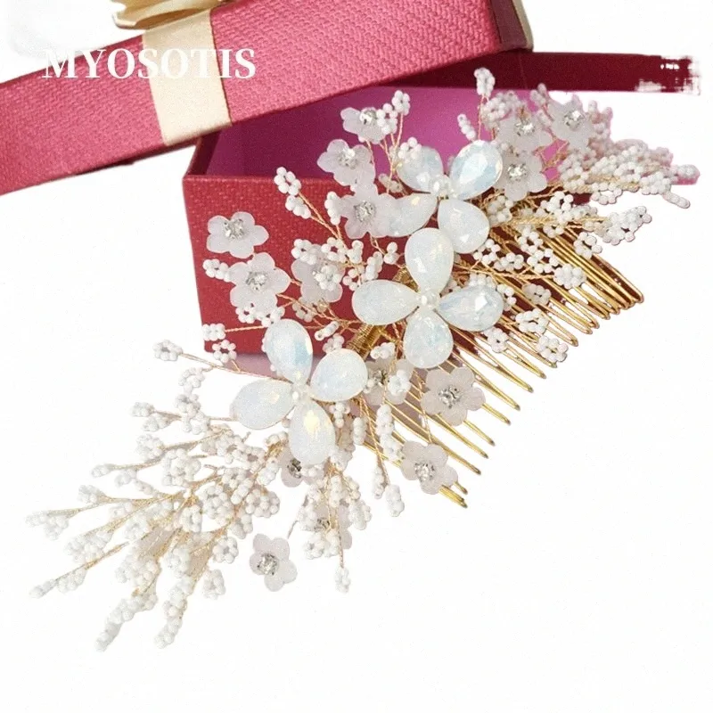 Combinados de cabello de las perlas hechas a mano Combinados de boda para el cabello de la noche accesorios de joyería de la novia de la novia z1nf#