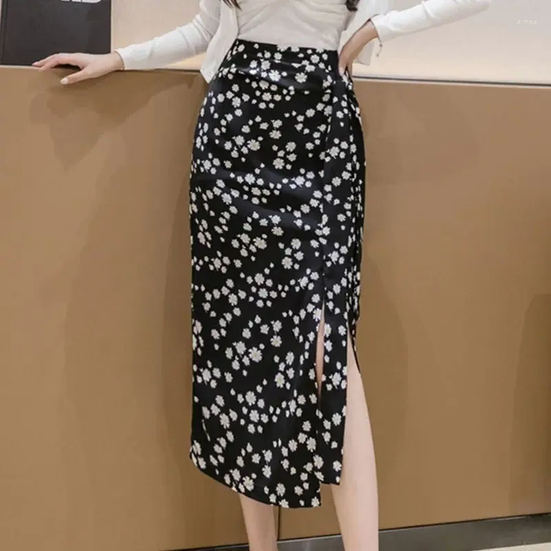 スカート気質印刷夏の婦人服タイアップウエストスリムフィットファッション汎用性の高いミッドレングススリットラップヒップスカート