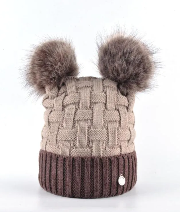 Winter dames beanie hoed met twee pompom breien wollen schedels pet vrouwelijke imitatie bonen gebreide muts motorkap meisjes touca d18118308919