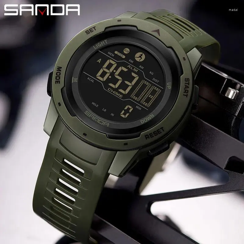 Wristwatches SANDA Top Luxury Men Watches Sports Pedometer Calories 50M Waterproof LED Digital Watch Electron Wrist Relogio Masculino