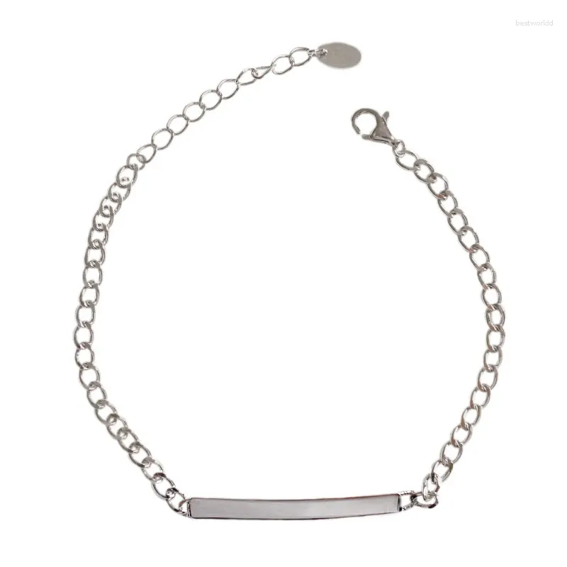 Bracelets de link 925 Sterling Silver Fine Jewelry Gravable Blank Bar personalizado para mulheres