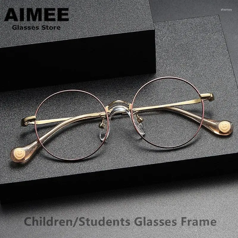 Lunettes de soleil Frames Pure Titanium Enfants Ultralight Lunets Frame Étudiant Retro Round Prescription Eyeglass Optical Blue Light Spectacles