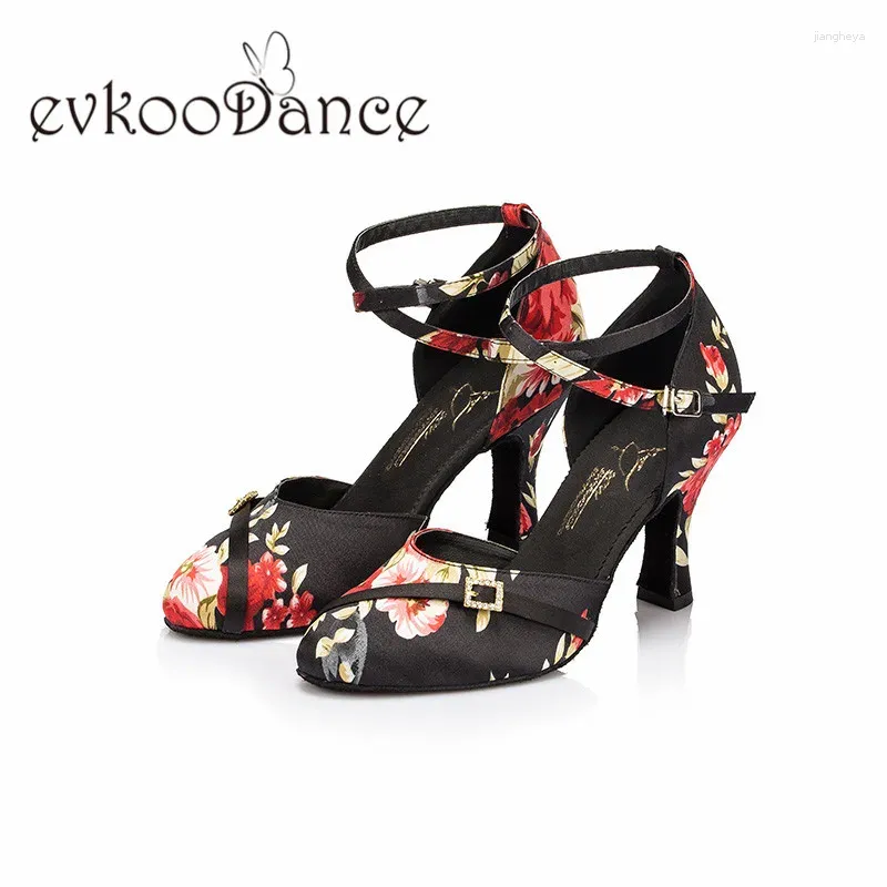 Dansskor Evkoodance Red Flower Heel Höjd 6 cm Diamant Buckle Size US 4-12 Professional Latin for Women Evkoo-481