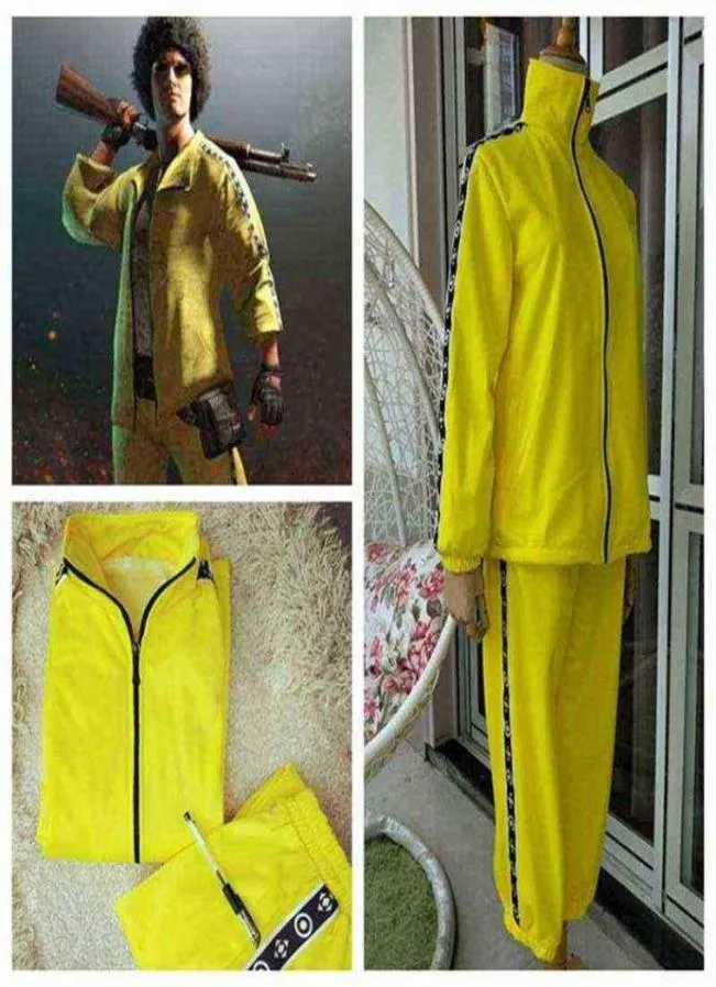 PUBG -spel PlayerUnknown 039S Battlegrounds Cosplay Costume Liten Yellow Chicken Eating Yellow Clothes Group Sports Top och Pant6244561