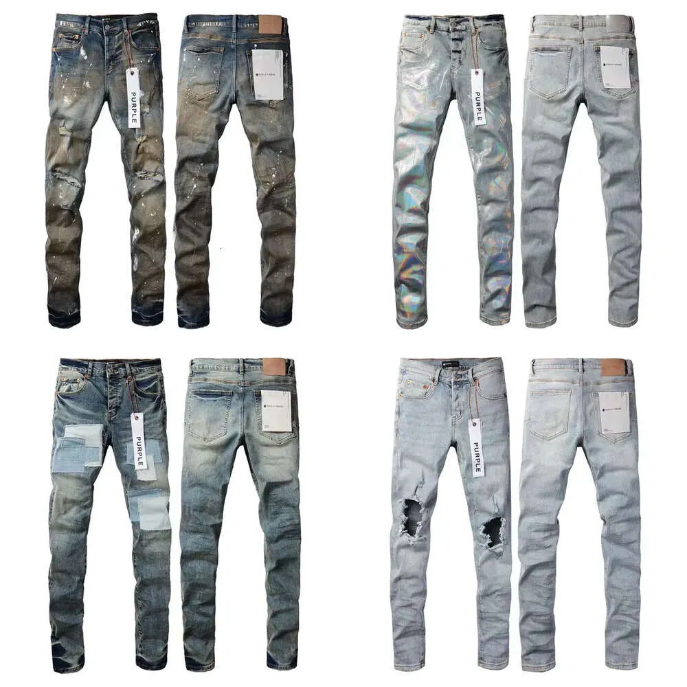 Jeans viola designer da uomo ricamo trapunte strappato per il marchio di tendenza pantalone vintage casual solido jeans dritto dritto per motociclisti maschili rock revival