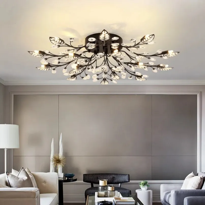 Modern Crystal Leaf Led Ceiling Chandelier Lights Fixture Industrial Retro Home deco Lamp For Living room Bedroom Dining Table