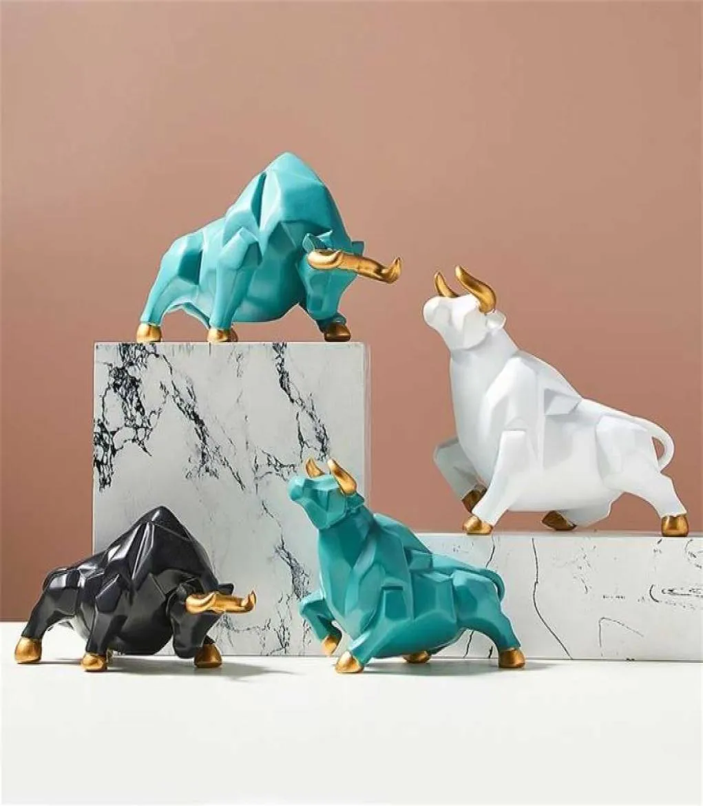 Nordic Resin Shape Shape Ornements Home Desktop Decorations Porcelain Animal Figurine Bull Miniatures Home Decor Animal Model 2112810157