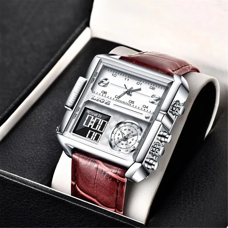 Orologi da polso 2024 Luxury maschile Dual Display Square Watch Sollow Assicatore intagliato Porta di candele e burro