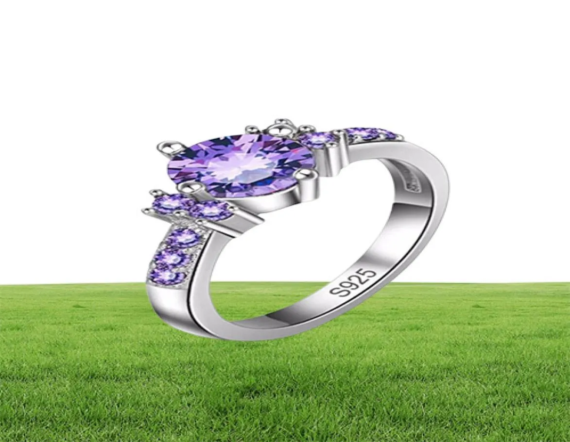 Yhamni Real 925 Silver Ring Purple Crystal Jewelry Cz Diamond Engagement Bague Bijoux Luxury Accessories Wedding Rings for Women R9614518