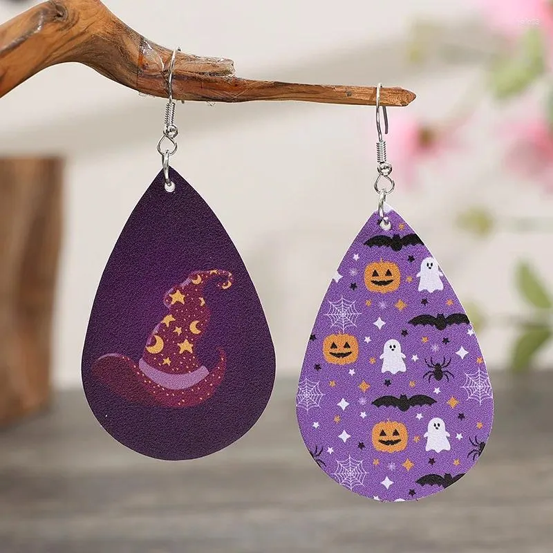 Dangle Ohrringe Halloween Vintage kreative Hexenhut Kürbis Spinnen Fledermaus PU Leder Geschenke für Frauen Mama Mädchen