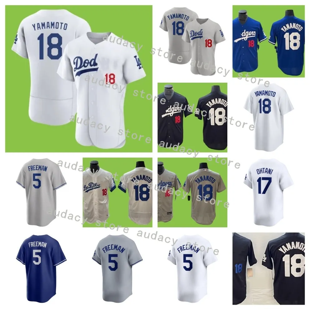 New La Baseball 18 Yoshinobu Yamamoto Jersey Stitch Dodgers Home Away 17 Shohei Ohtani Jerseys Blue White Gray Treasable Sports Shirt رجل شباب أطفال