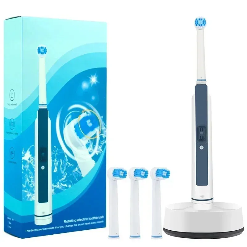 Escova de dentes elétrica rotativa com base de base recarregável de vibração automática de alta frequência manchas de tártaro Remover os dentes de clareamento 240409