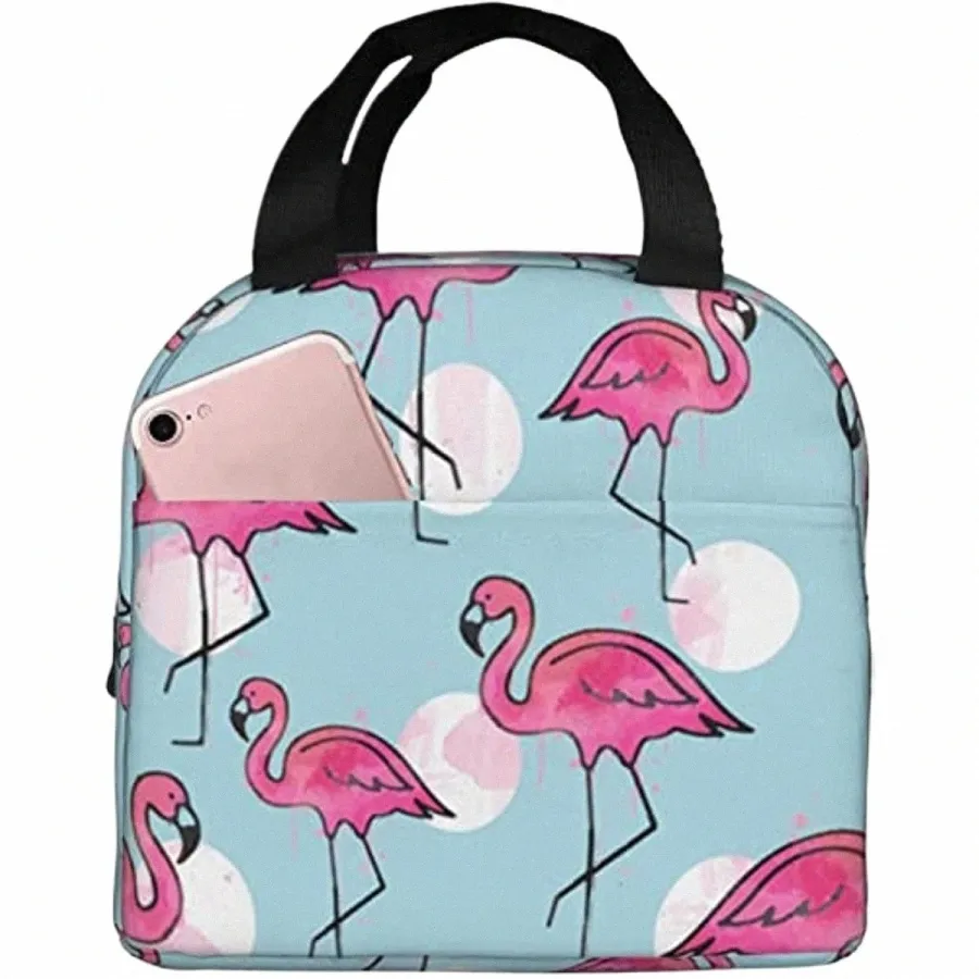 Sac fourre-tout à lunch réutilisable Pink Flamingo Watercolor Match Isulater Lunch Sac à lunch durable Boîte à lunch K5SA #
