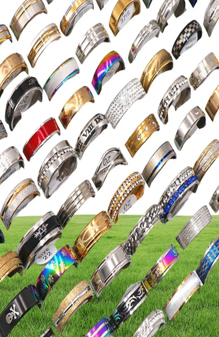Мода 100pcslots Ассорти мужские кольца из нержавеющей стали, украшения для ювелирных украшений, обручальные кольца для женщин смешать стиль1163407
