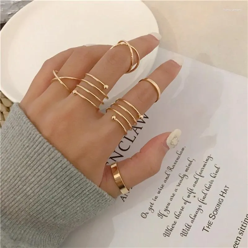 Cluster Rings 6Pcs Vintage Thick Chain Open For Women Fashion Simple Bohemian Twist Ring Punk Jewelry Gift