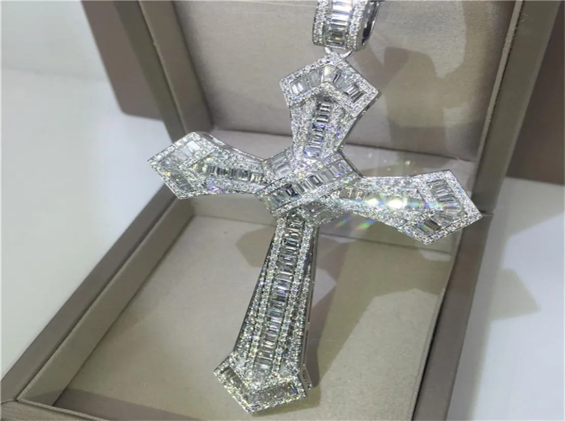 14K Gold Long Diamond Cross Pinging 925 Sterling Silver Party Wedding Pingentents Colar para homens Homens Moissanite Jewelry Gift8800834