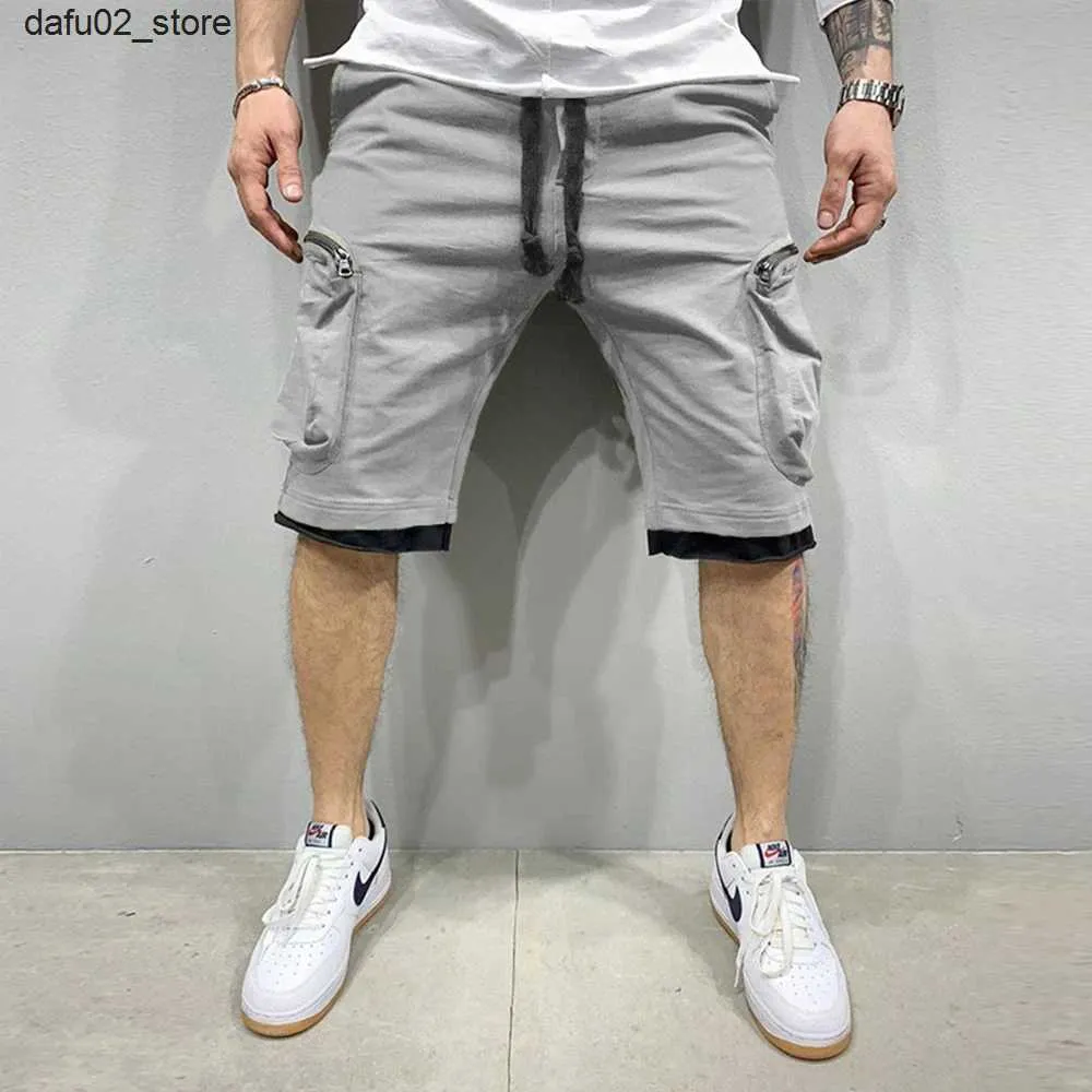 Men's Shorts Mens Summer Cargo Shorts Cotton Workout Fitness Shorts Breathable Jogger Training Gyms Bodybuilding Multi Pocket Grey Shorts Q240416