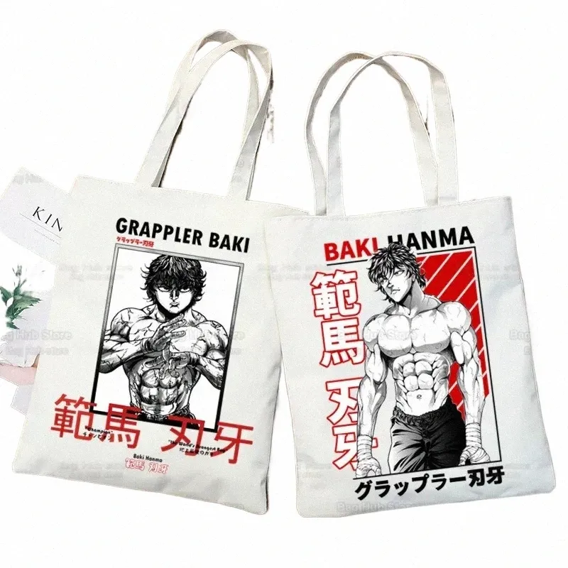 Baki handväskor duk grr anime tygväska shop rese eco återanvändbar baki hanma axel yujiro hanma shoppare väskor f1oq#
