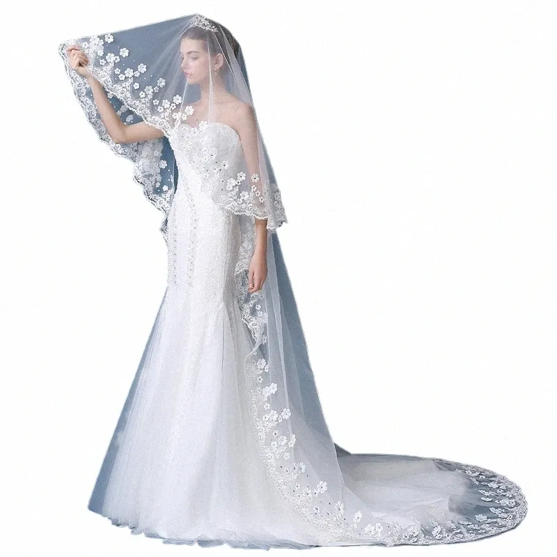 Real 2018 New Bridal Veil White / Ivory LG Wedding Veil Mantilla Wedding Acles Veu de Noiva avec dentelle FRS Perle E3SZ #