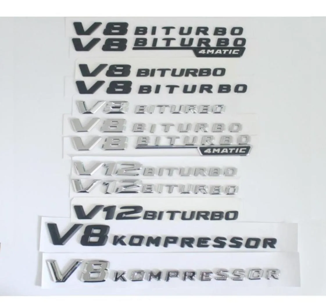 Kotflügelseiten Buchstaben V8 V12 Biturbo 4Matic Kompressor Turbo Abzeichen Embleme Abzeichen für Mercedes Benz AMG4571407