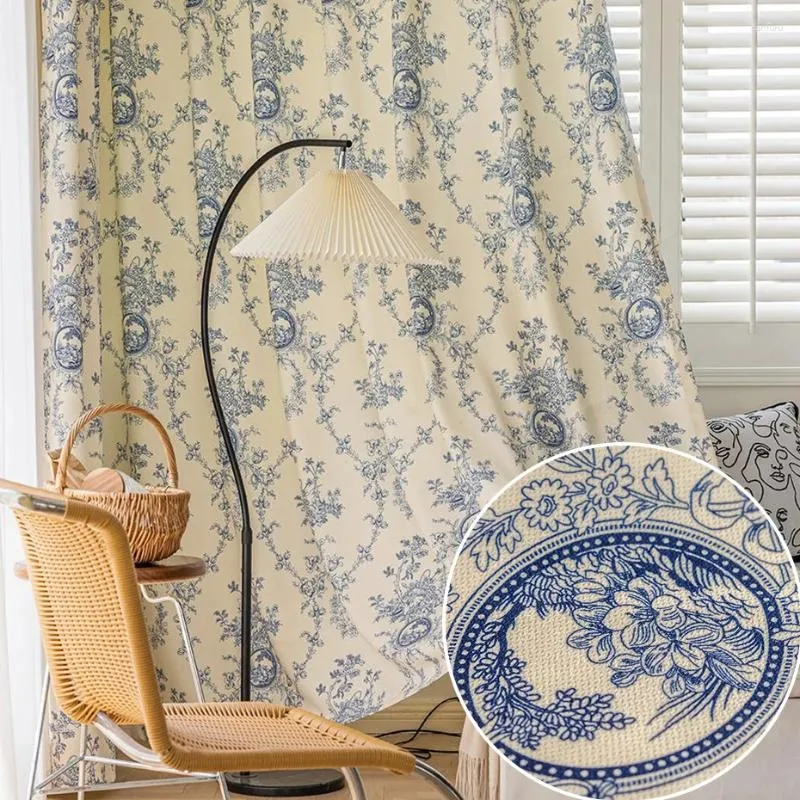 Curtain 1PC Chinese Blue And White Porcelain Printed Curtains For Living Room Luxury Window Drape Semi-Shading Custom #E